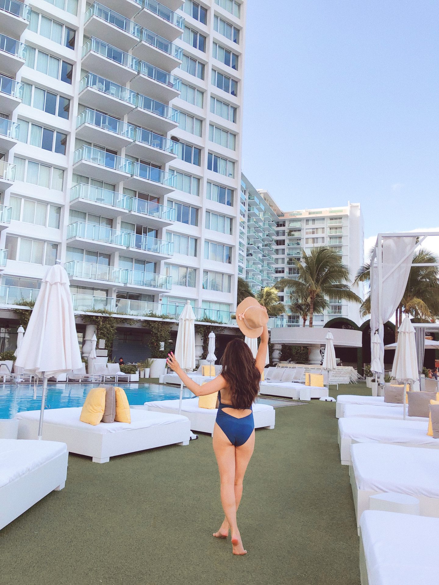 exploring miami hotels in my blue one piece swimsuit from Adore Me 