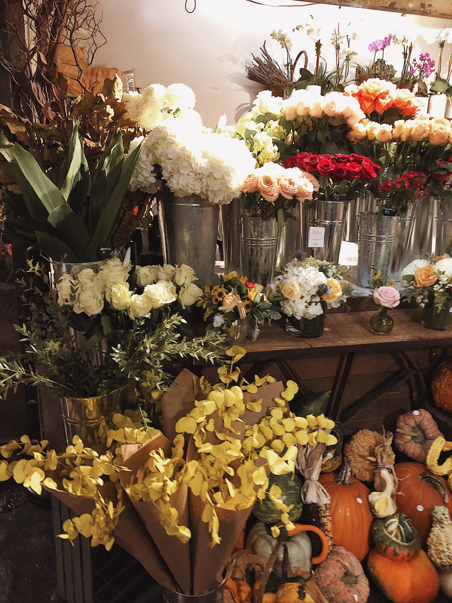Beautiful flowers inside Chelsea Market in New York City