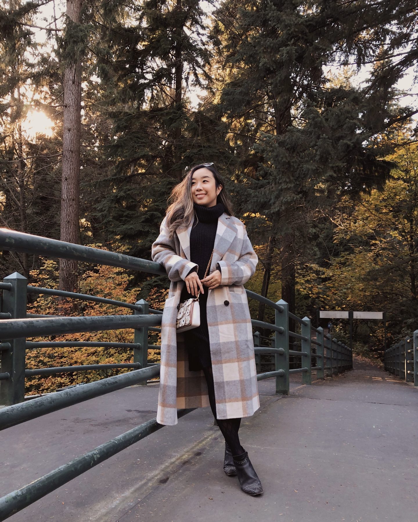 A crisp walk in the fall with my favourite plaid coat and black dress