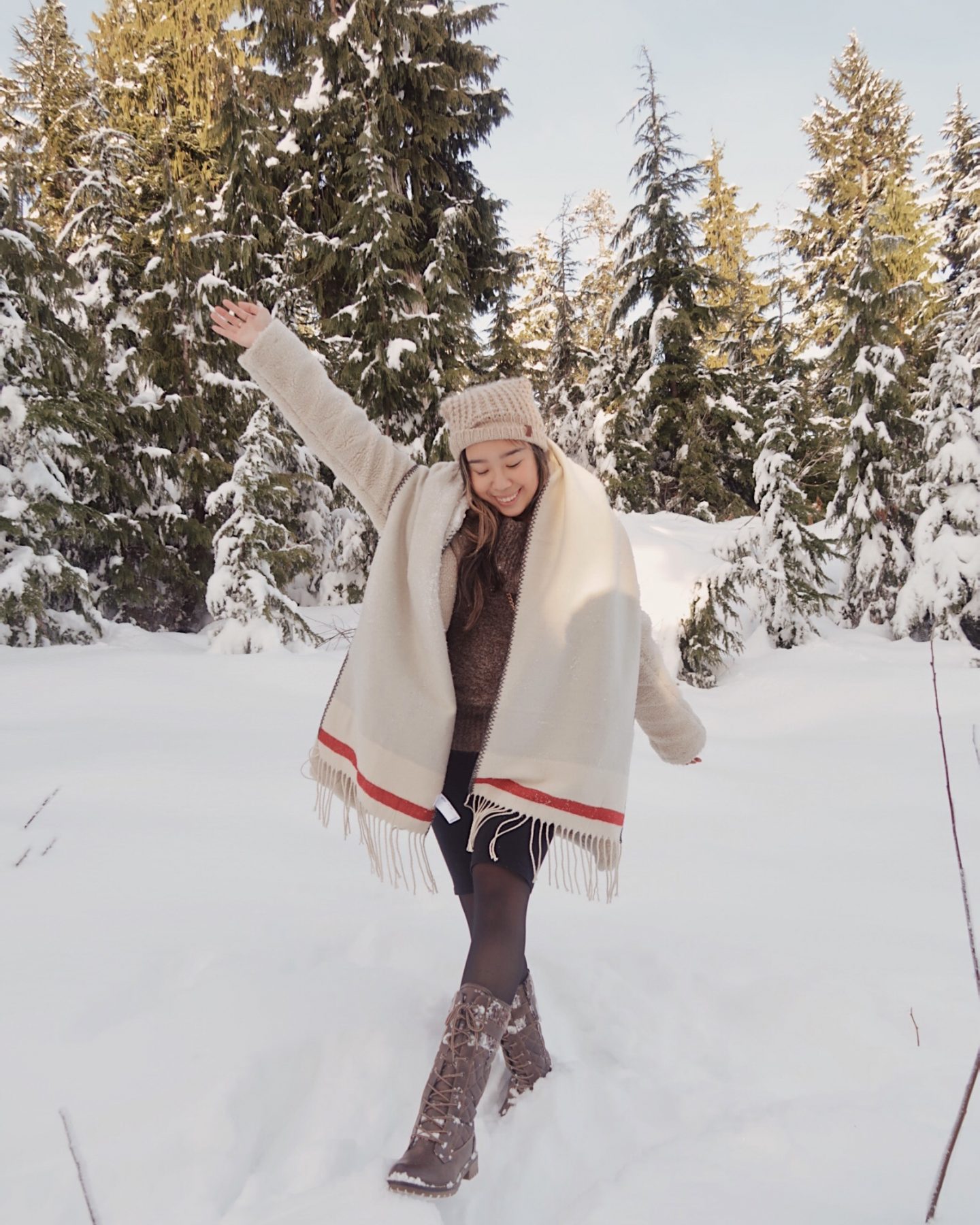 Walking through the snow in my laced up snowboots 