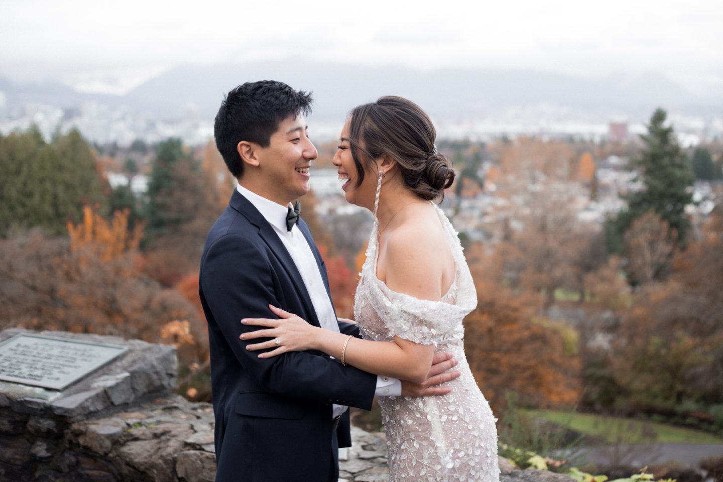 Two smiling people celebrating a wedding after planning my engagement party