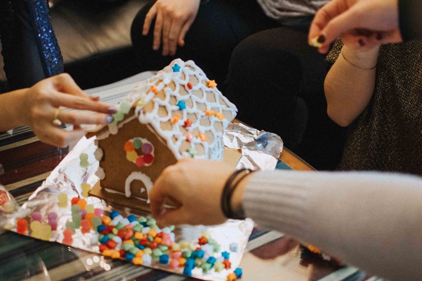 Building gingerbread houses for our 24 Hour Holiday Party Challenge with WINNERS and Marshalls 