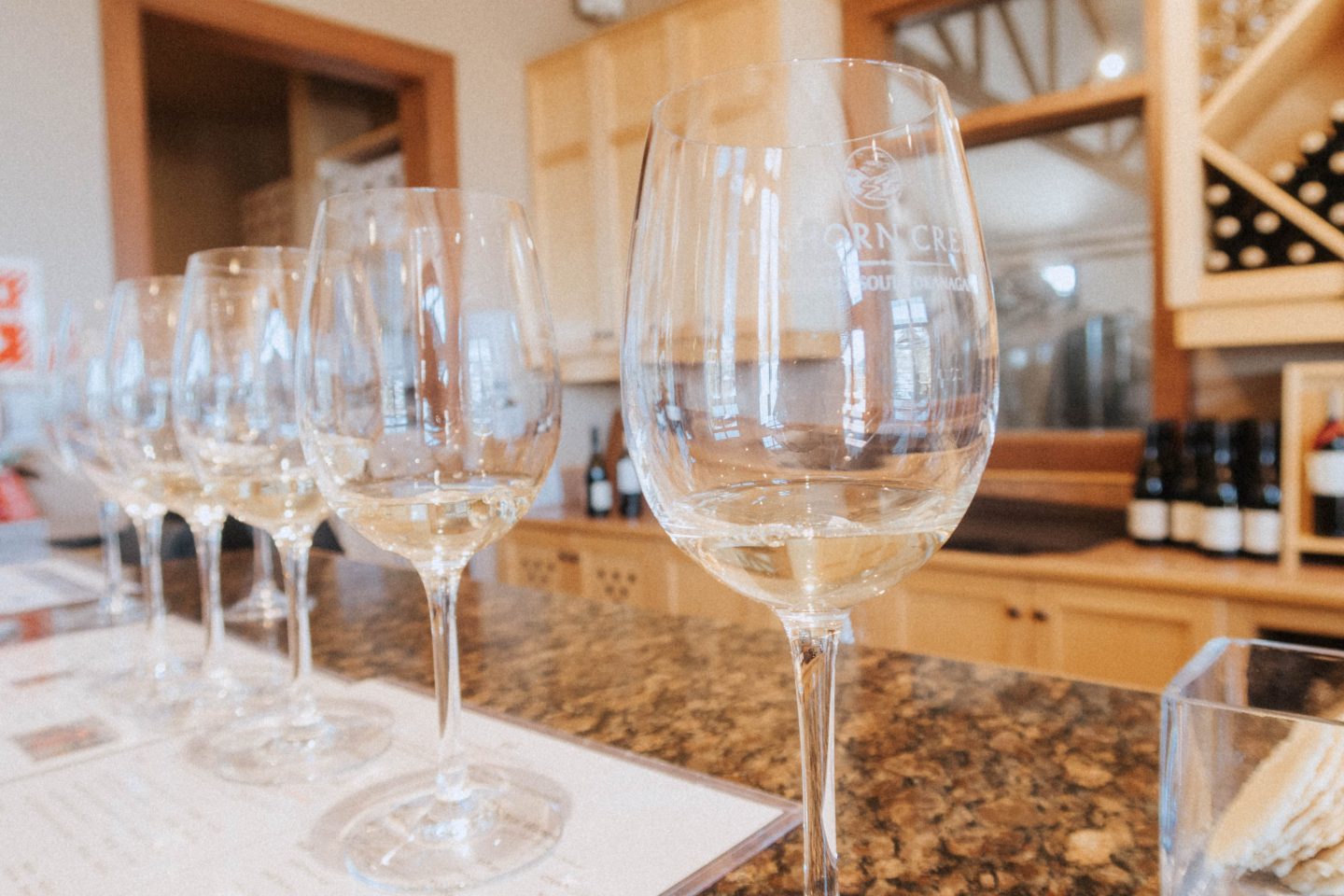 Glasses at Tinhorn Creek Winery in Osoyoos BC Okanagan ready for BC Wine tastings