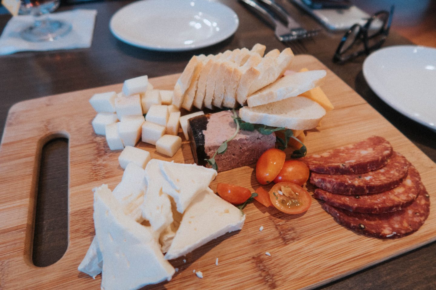 Delicious charcuterie board from The Lagoon Restaurant at the Painted Boat Resort at Sunshine Coast BC