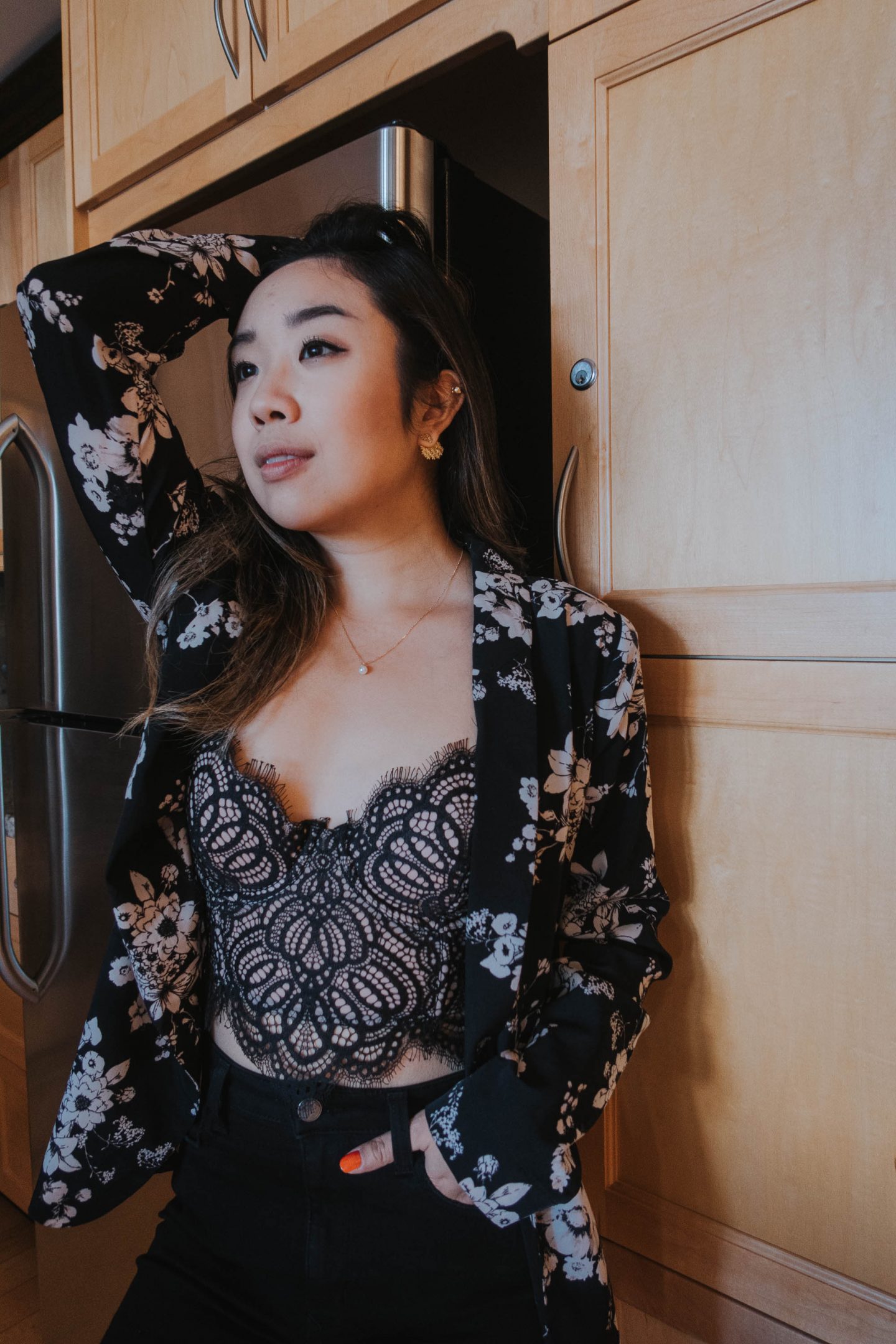 Layering my favourite floral blazer to style with my bralette