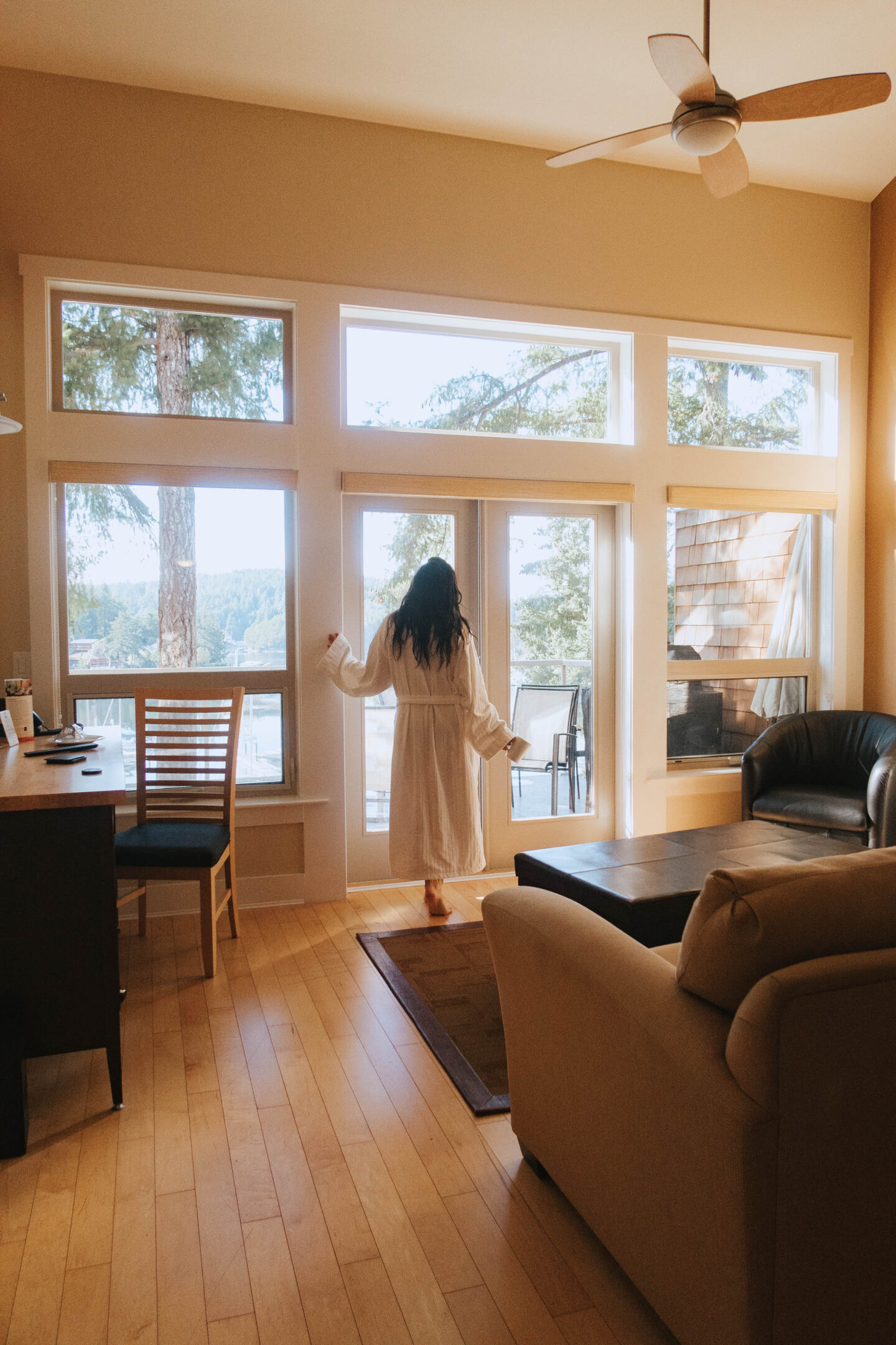 Living room of the Upper Loft Villas at the Painted Boat Resort on the Sunshine Coast BC