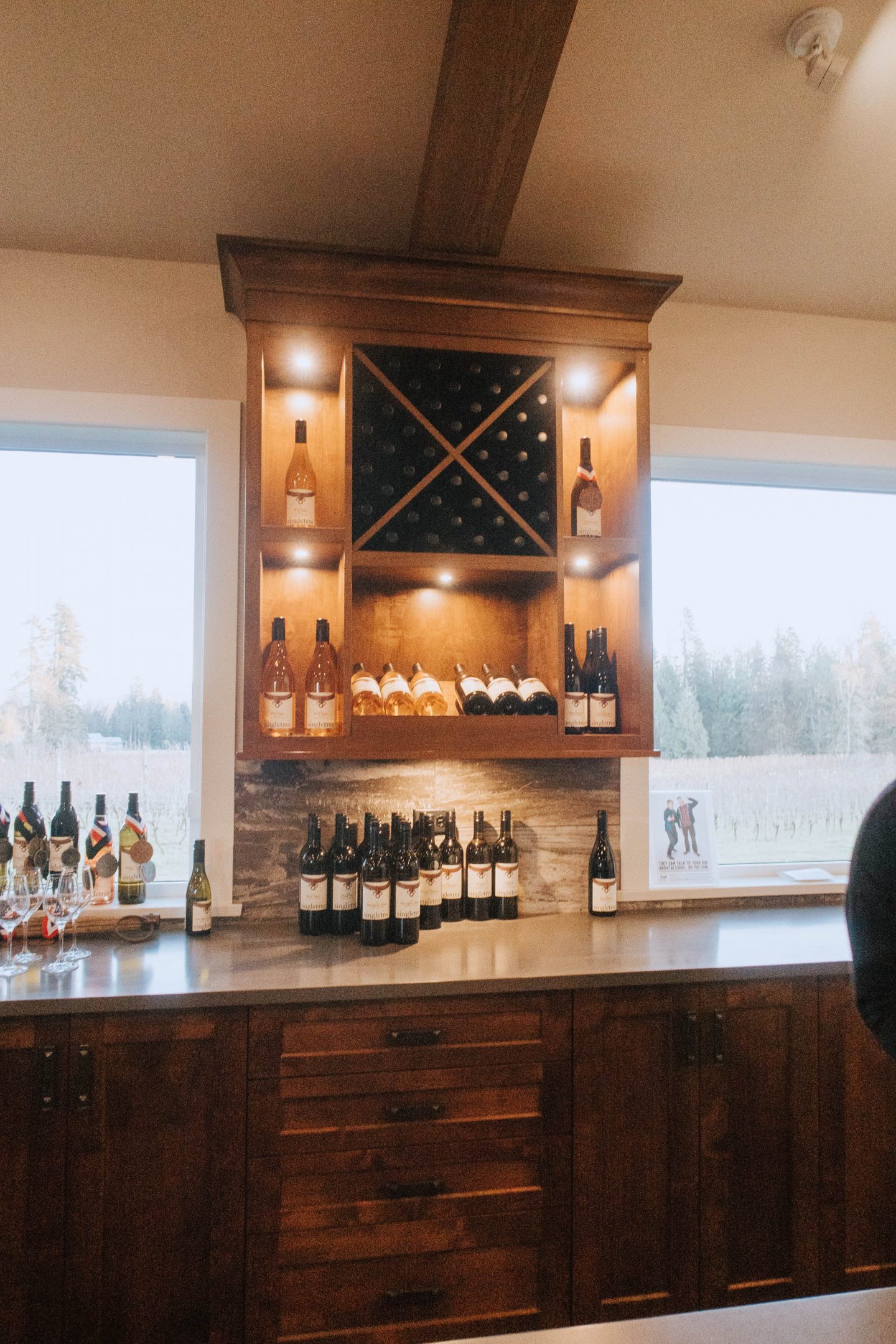 Wine display at Singletree Winery in Abbotsford 