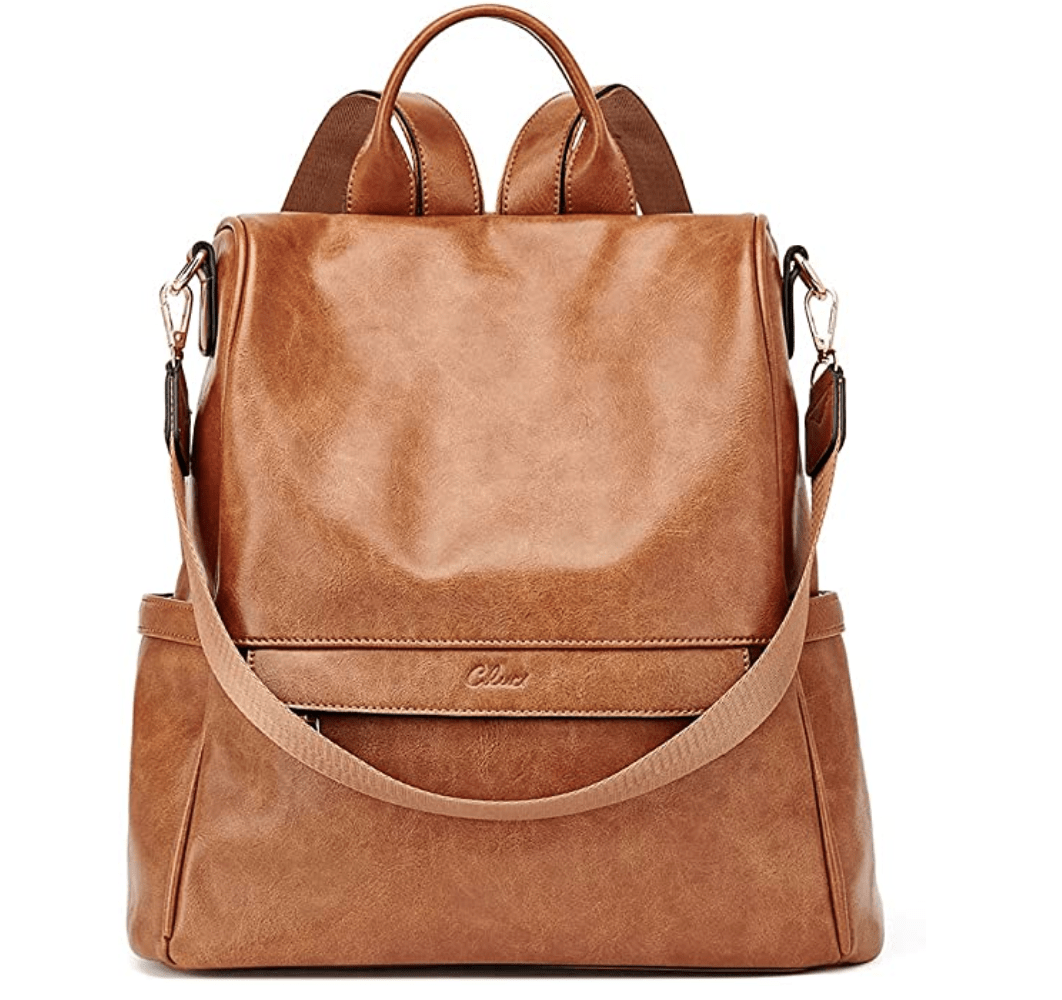 holiday gift guide brown leather purse backpack
