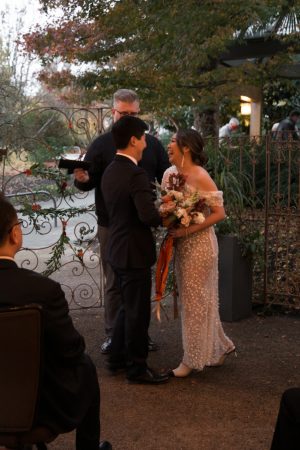 Laughing as I get married to my husband after my engagement party
